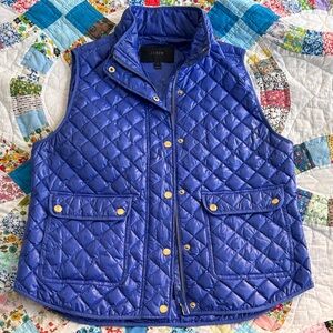 J. Crew Quilted Puffer Vest in Bright Blue with Gold Hardware